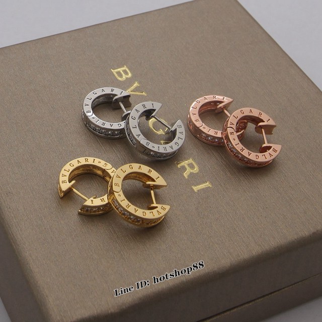 Bvlgari專櫃款玫瑰金耳釘 寶格麗圓盤滿鑽耳環 zgb3132